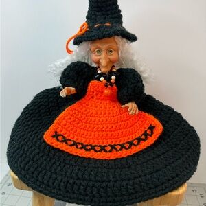 Halloween Witch Crochet‎ Doll Rubber Face Toilet Paper Cover Homemade